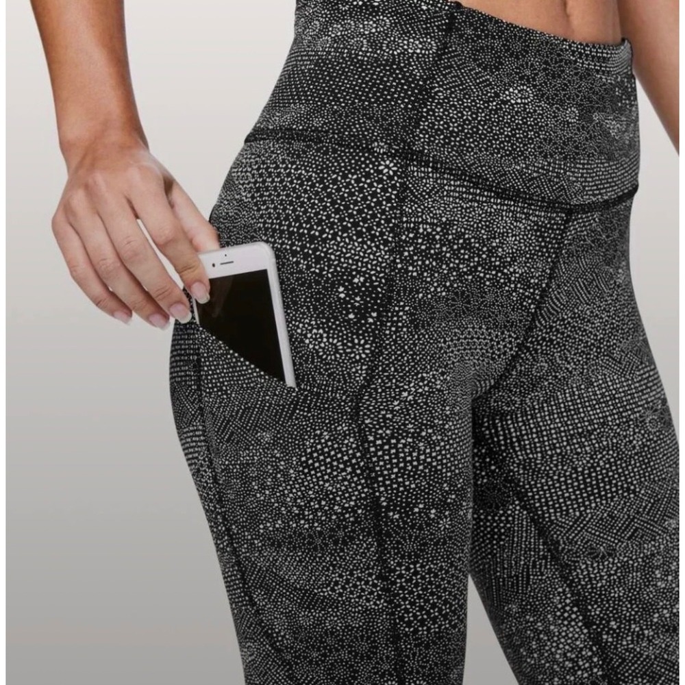 Lululemon Fast Free featherlight pockets reflective legging Black White 2 T60416